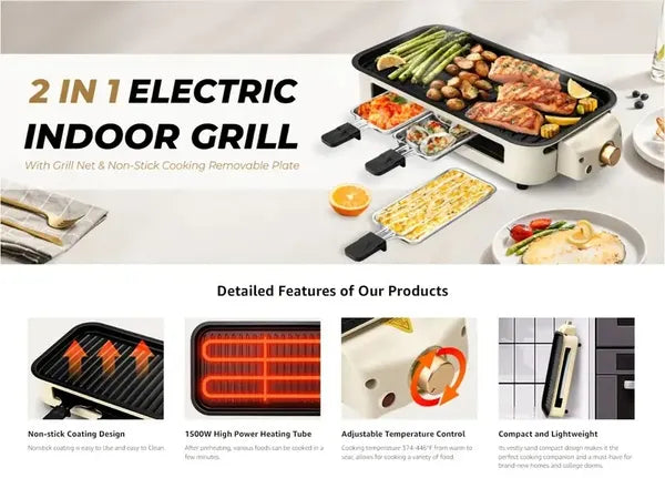 Smokeless Indoor Electric Grill with Removable Non-Stick Plate